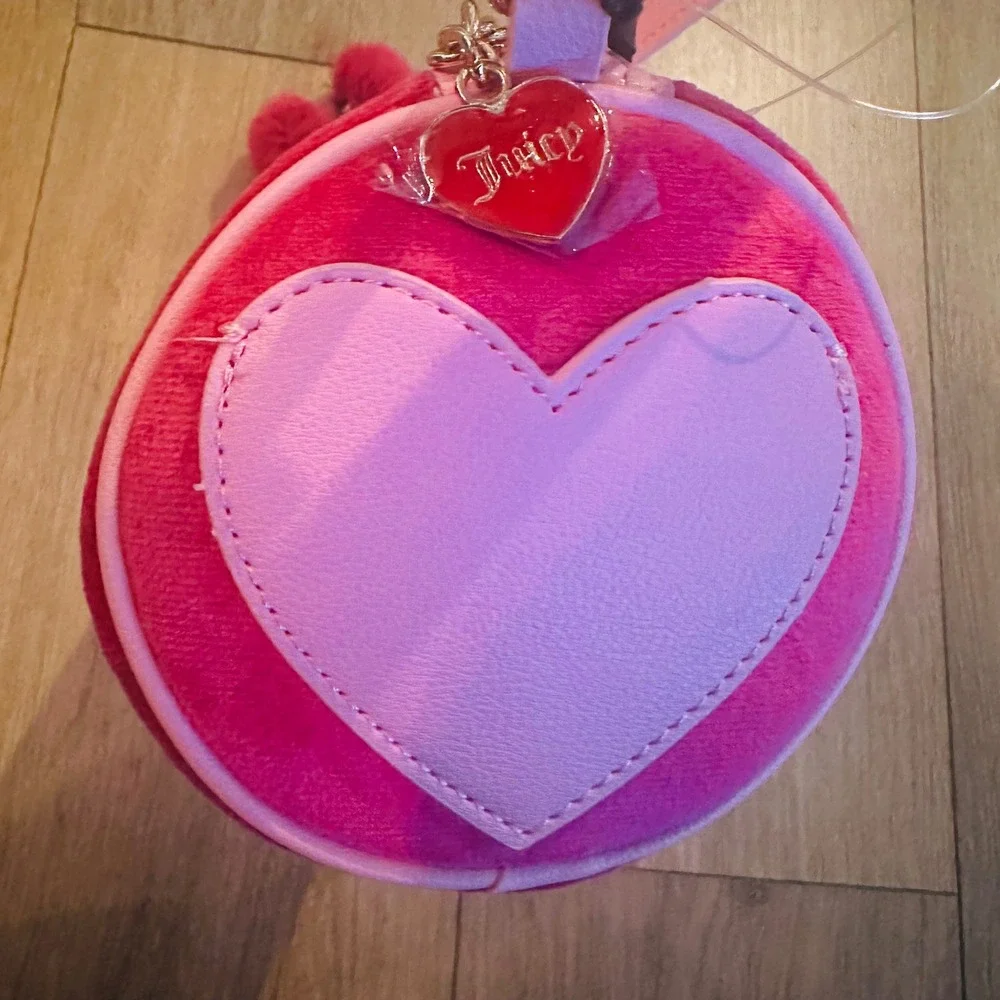 Juicy Couture Spill the Juicy Tea Pink Velour Barrel Bag Cherry Pom Pom NWT